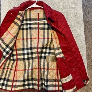 Burberry Red Quilted Jacket with Check Lining